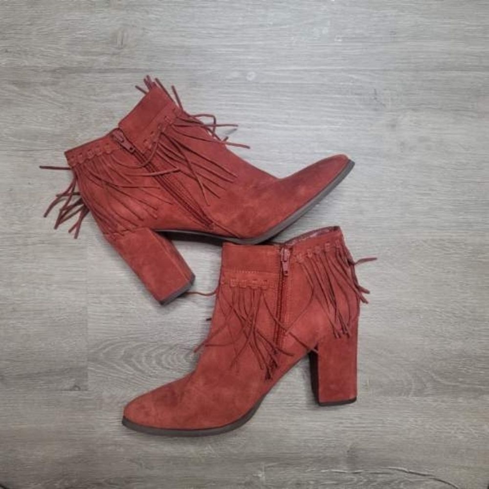 Nine West Red Fringe Heeled Boots